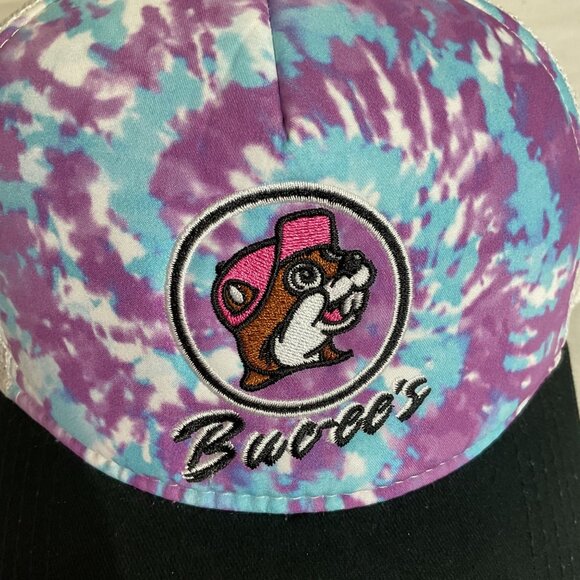 Buc-ees Tie-Dye Mesh Snapback Trucker Hat Purple & Blue - Picture 2 of 5